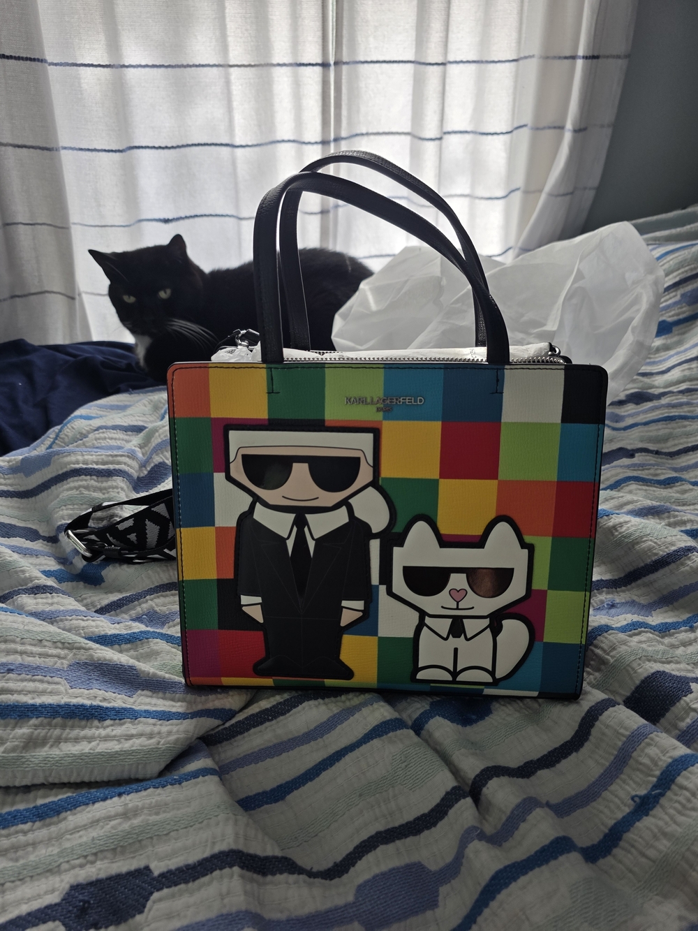 Karl Lagerfeld Multicolor Checkerboard Tote with Black Accents
